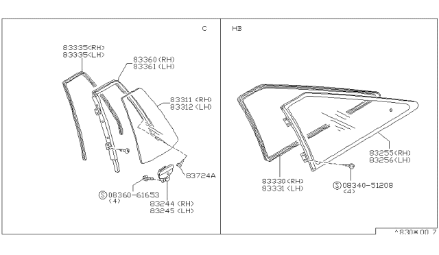 1986 Nissan 200SX Side Window Diagram