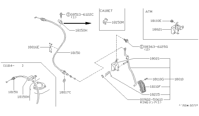 1987 Nissan 200SX Wire-Accelerator Diagram for 18201-07F00