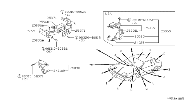 1988 Nissan 200SX Sensor Assembly Diagram for 25086-32F00