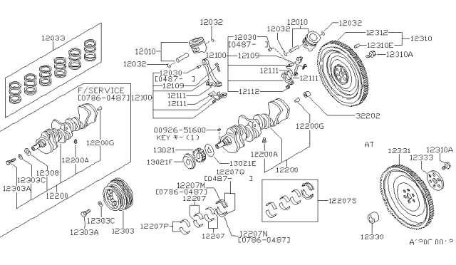 1984 Nissan 200SX Piston,Crankshaft & Flywheel Diagram 3