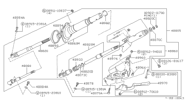 1986 Nissan 200SX Shaft Assembly-Steering Column Upper Diagram for 48820-33F00