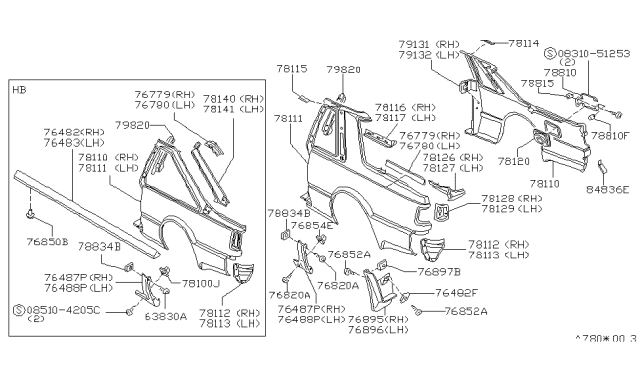 1985 Nissan 200SX Rear Fender & Fitting Diagram