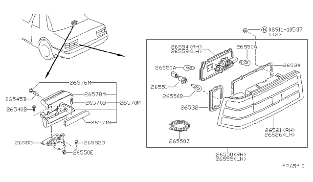 1987 Nissan 200SX Lens-Combination Lamp LH Diagram for 26525-31F00