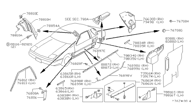 1984 Nissan 200SX Body Side Fitting Diagram