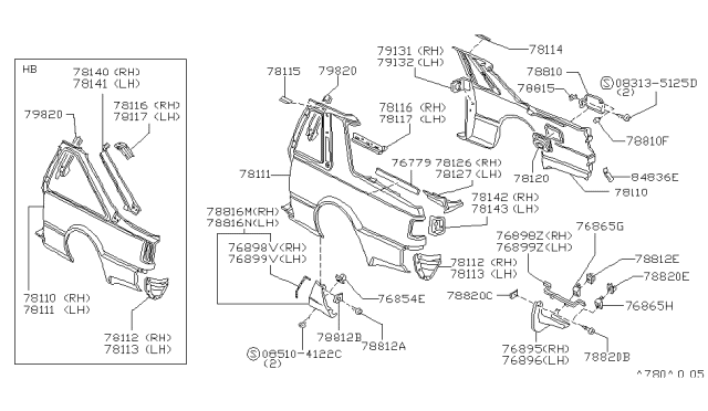 1986 Nissan 200SX Rear Fender & Fitting Diagram 1