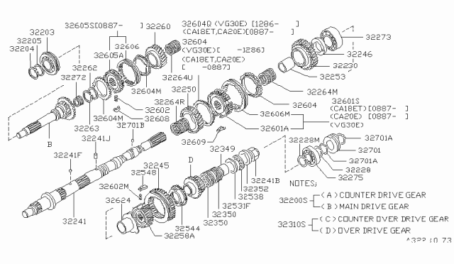 1987 Nissan 200SX Ring-Snap Diagram for 32263-E9000