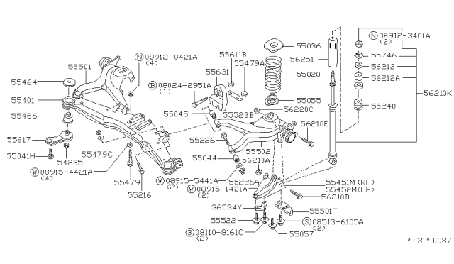 1985 Nissan 200SX Spring Rear Suspension Diagram for 55020-08F00