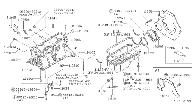 1988 Nissan 200SX Cylinder Block & Oil Pan Diagram 1