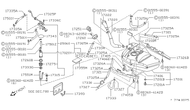 1987 Nissan 200SX Fuel Pump Diagram for 17040-32F01