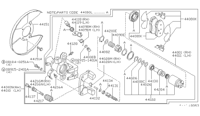 1987 Nissan 200SX Brake-Rear RH Diagram for 44001-07F90