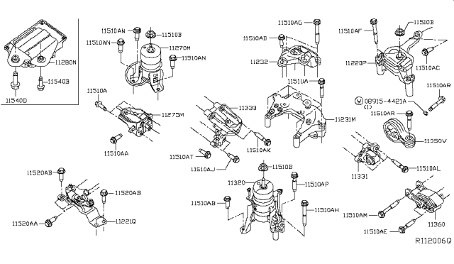 2014 Nissan Pathfinder Engine & Transmission Mounting Diagram