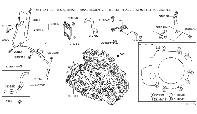 2014 Nissan Pathfinder Automatic Transmission Assembly Diagram for 31020-3YX2B