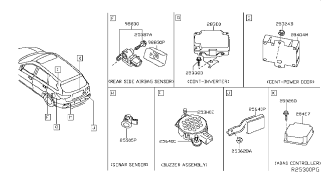 2014 Nissan Pathfinder Sensor-Sonar Diagram for 25994-3KB0D