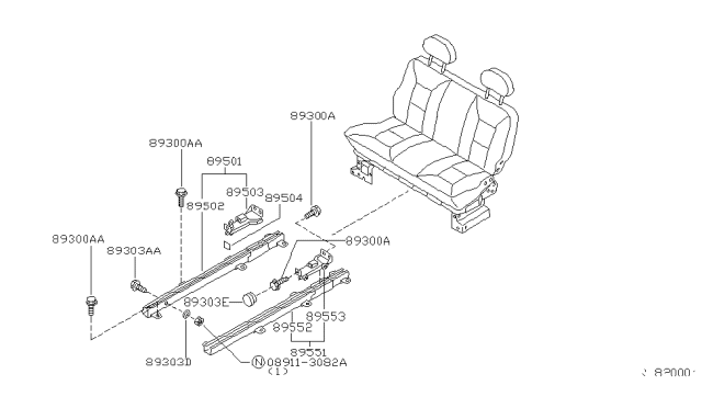 2003 Nissan Quest Roller Assembly-L Diagram for 89553-7B100