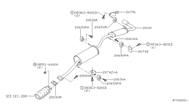 2002 Nissan Quest Exhaust Tube & Muffler Diagram 2