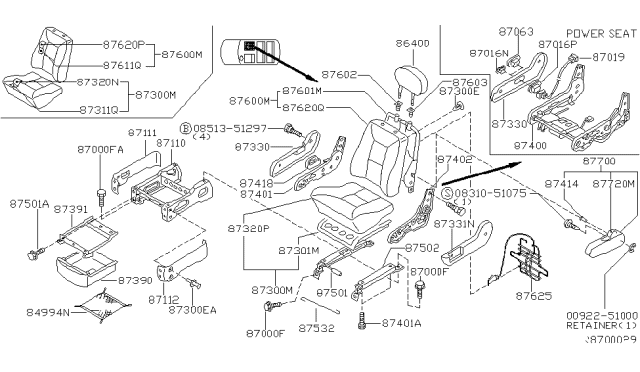 2002 Nissan Quest Front Seat Armrest Assembly Diagram for 87700-7B122