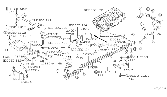 2000 Nissan Quest Valve Assembly BREATHER Diagram for 17368-7B000
