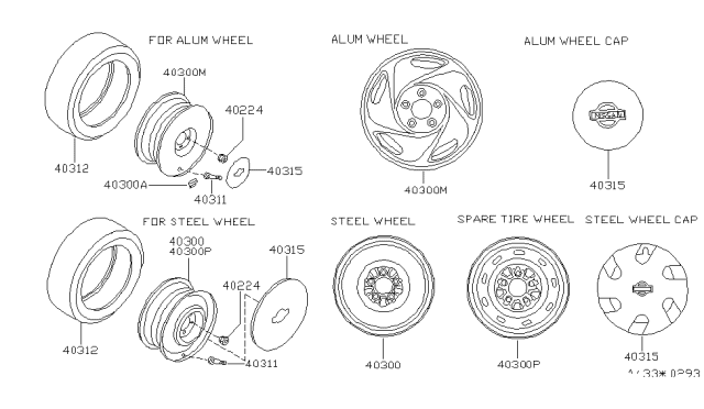 2000 Nissan Quest Spare Tire Wheel Assembly Diagram for 40300-2Z110