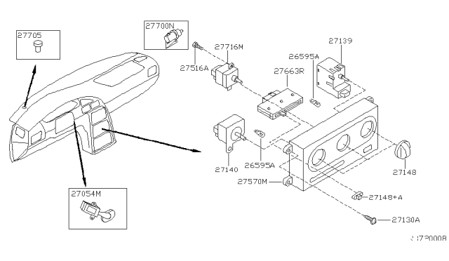2000 Nissan Quest Switch Assembly Fan, Rear Heater Diagram for 27663-7B010