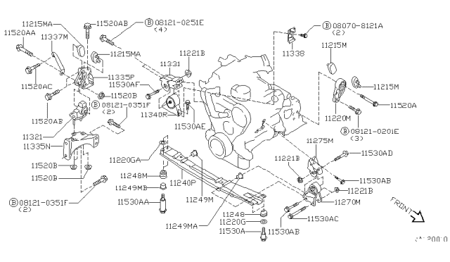 2003 Nissan Quest Engine & Transmission Mounting Diagram