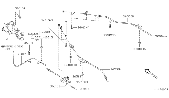 1999 Nissan Quest Cable Park Brake Diagram for 36402-7B110