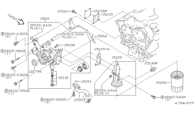 2001 Nissan Quest Oil Filter Assembly Diagram for 15208-7B000