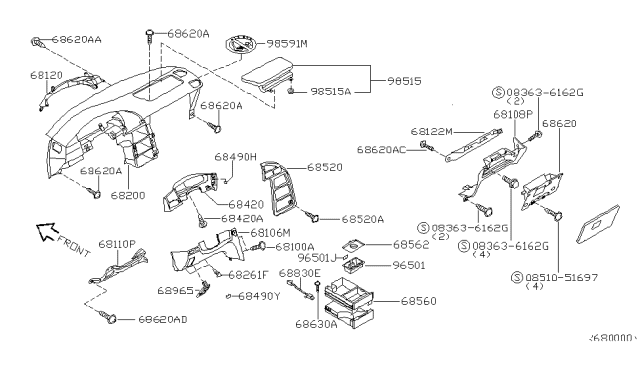 2000 Nissan Quest Box-Center Diagram for 68560-7B502