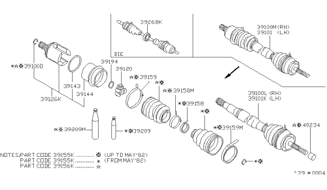 1983 Nissan Sentra Shaft Front RH Drive Diagram for 39100-11A10