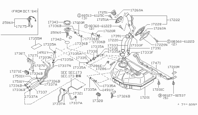 1984 Nissan Sentra Fuel Tank Assembly Diagram for 17202-01A33