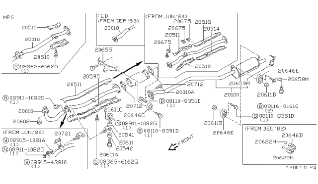 1984 Nissan Sentra Exhaust Muffler Assembly Diagram for 20100-32A00