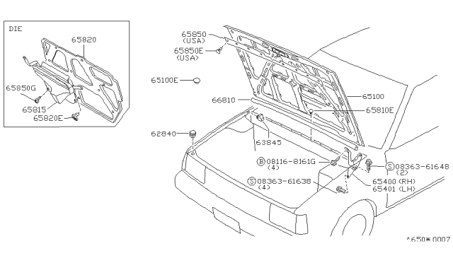 1985 Nissan Sentra Hood Panel,Hinge & Fitting Diagram