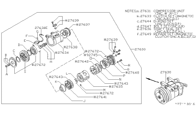 1984 Nissan Sentra Compressor W/CLUTCH Diagram for 92600-47A00