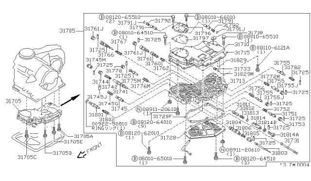 1986 Nissan Sentra Control Valve Assembly Diagram for 31705-11X70