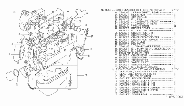 1982 Nissan Sentra Engine Gasket Kit Diagram 2