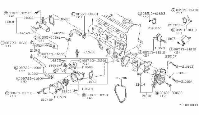 1986 Nissan Sentra Water Pump, Cooling Fan & Thermostat Diagram 1