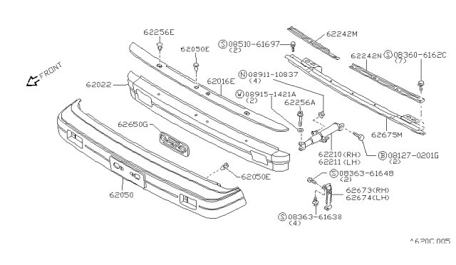 1984 Nissan Sentra REINF-In Bumper Diagram for 62030-38A00