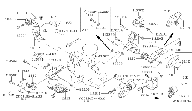 1984 Nissan Sentra Engine Mounting Buffer Assembly Diagram for 11360-11A02