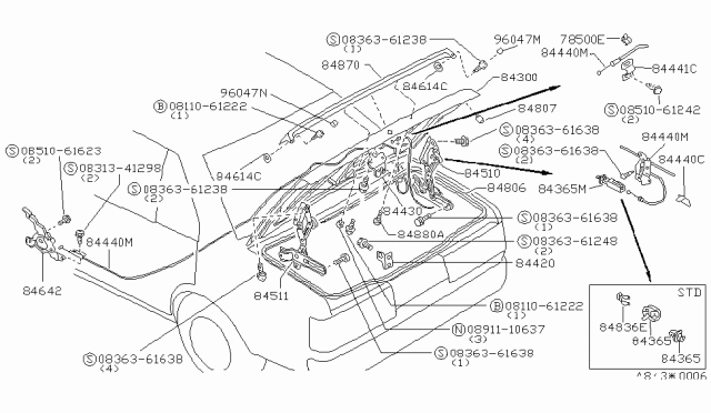 1984 Nissan Sentra Cable Trunk Lid Diagram for 84650-02A11