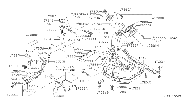 1982 Nissan Sentra Fuel Tank Assembly Diagram for 17202-04A11