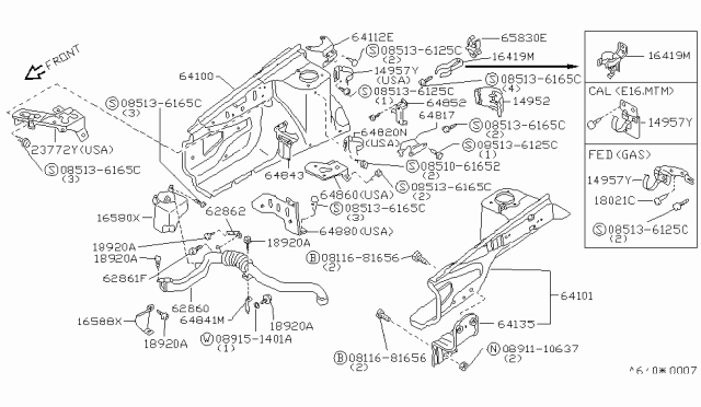 1983 Nissan Sentra Hood Ledge & Fitting Diagram