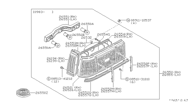 1983 Nissan Sentra Lens Combination Lamp Diagram for 26559-14A25