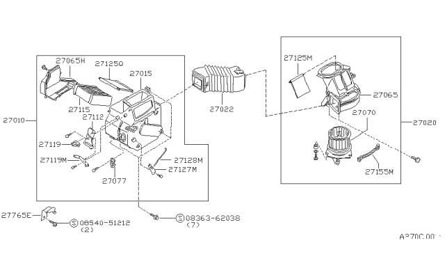 1986 Nissan Sentra Fan Motor Blower Diagram for 27220-W3410