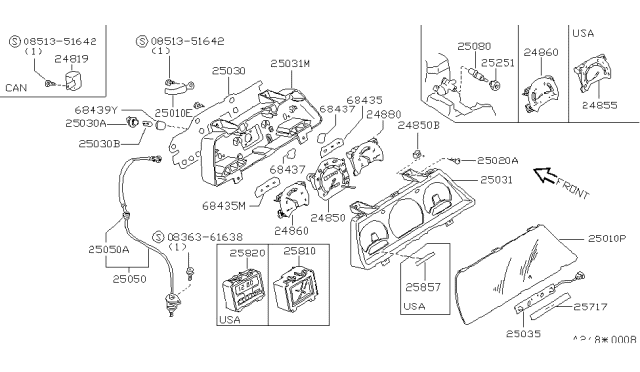 1984 Nissan Sentra Speedometer Assembly Diagram for 24850-32A01