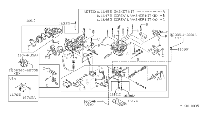 1982 Nissan Sentra Carburetor Assy Diagram for 16010-23M11