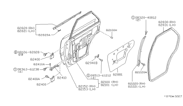 1985 Nissan Sentra WEATHERSTRIP-Rear LH Door Diagram for 82831-03A00