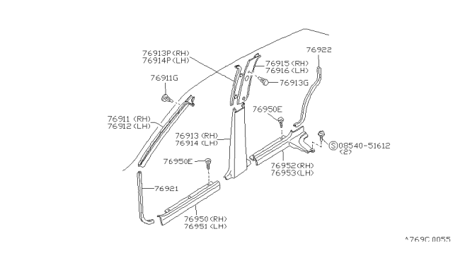 1986 Nissan Sentra Finisher Diagram for 76916-21A02