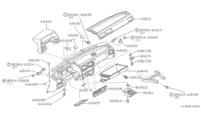 1984 Nissan Sentra ASHTRAY Instrument Blu Diagram for 68800-01A01