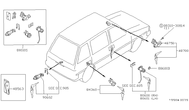 1988 Nissan Stanza Lock-Set Steering Diagram for 48700-06R25