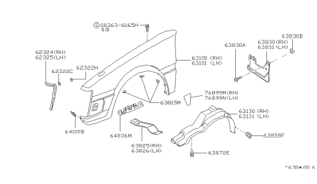 1987 Nissan Stanza Fender Front LH Diagram for 63101-20R25