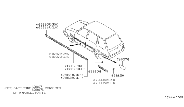 1987 Nissan Stanza MOULDING-Rear Door RH Diagram for 82870-29R00